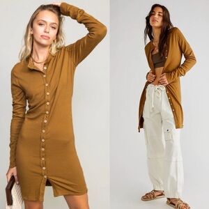 Free People Brown Button-Down Dress